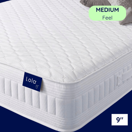 Lola Essential Pressure Relief Hybrid Mattress with 1,000 pocket springs and memory foam comfort for pressure relief at hips, shoulders, and joints